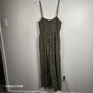 GAP‎ Jumpsuit XXL Green Floral Smocked Wide Leg Rayon Pockets Casual Summer